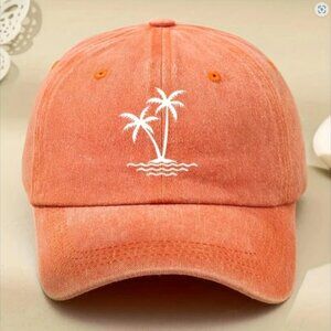 Tangerine Baseball Cap Hat Embroidered White Palm Trees NEW